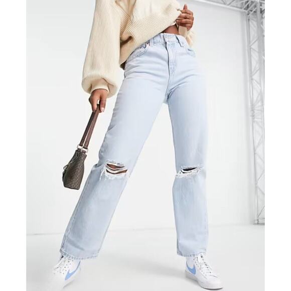 Levi's Low Pro Straight High Waisted Jeans Women's Size 31 (10/12) Distressed - Picture 1 of 15